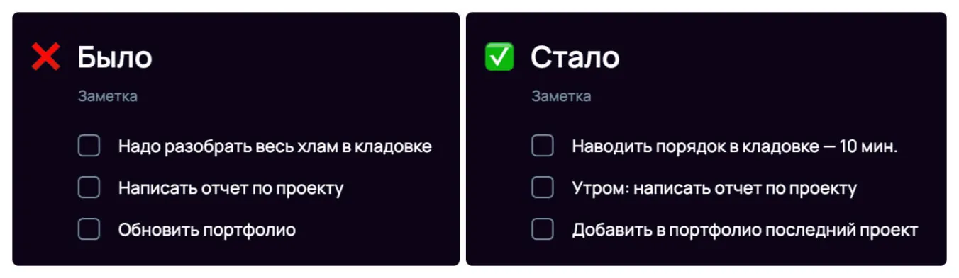 Если задачи откладывается, измените ее формулировку