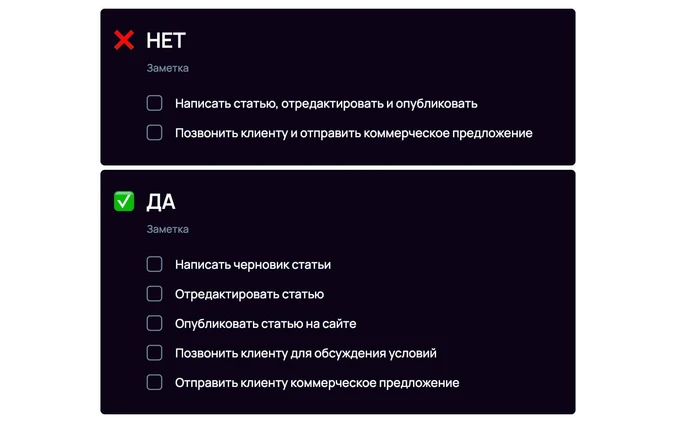 Формулировка задачи должна описывать только одно действие
