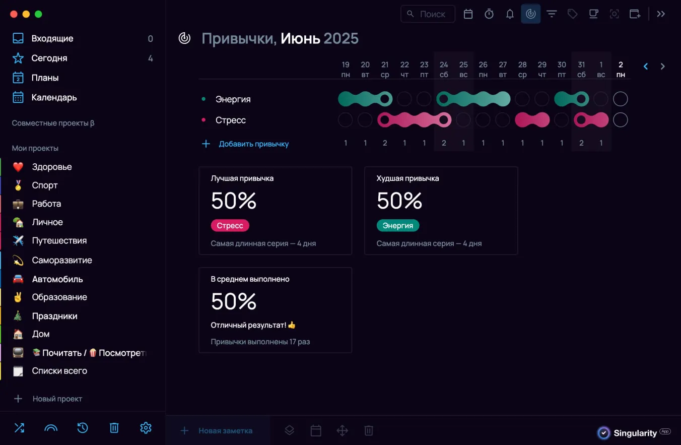 Трекер привычек Singularity как способ борьбы с выгоранием на работе