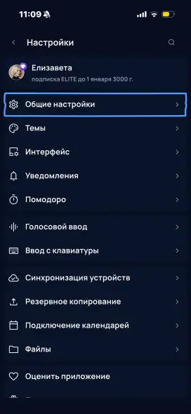 Общие настройки SingularityApp