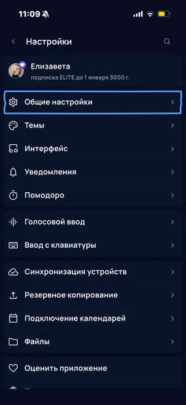 Общие настройки SingularityApp