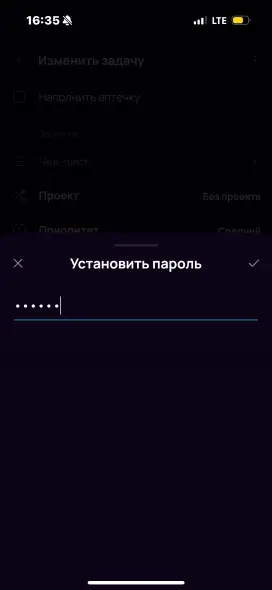 Скриншот окна ввода пароля и иконки подтверждения